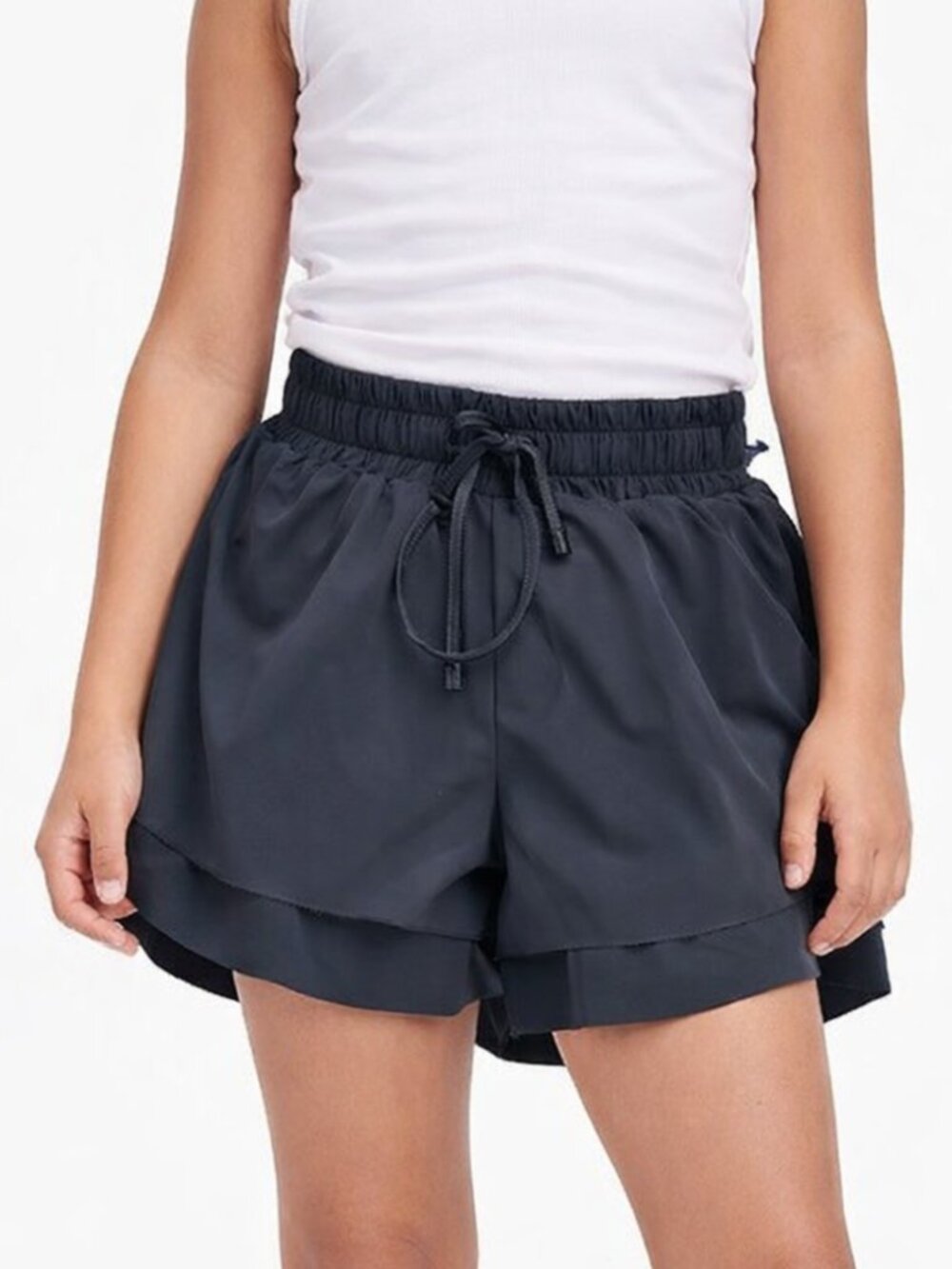 Suzette Girls Flowy Flyaway Skort Shorts Black Drawstring Spandex Size Small (7)